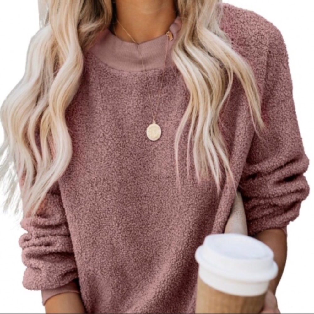 *3 for $30* Rose color Fuzzy Double Layer Sweater